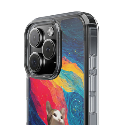 POPCAT Colorful Cat Phone Case, Artistic Clear Cases for Cat Lovers, Unique Gift, Customizable Phone Cover, Fun Pet Accessory, Vibrant Design