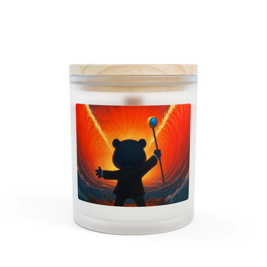 4NBT Whimsical Frosted Glass Candle - Bear with Staff Design, Relaxation Gift, Home Decor, Meditation Candle, Cozy Ambiance