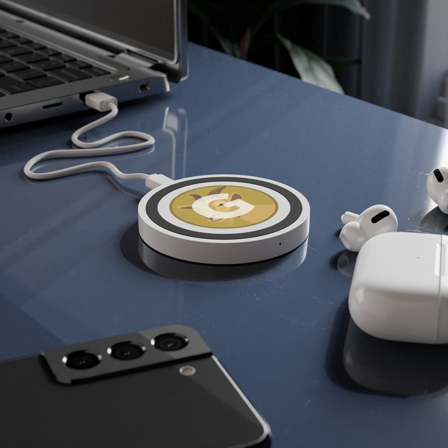 Quake Wireless Charging Pad: Personalized Goat Design, Eco-Friendly Tech Accessory, Ideal for Home, Office, Gifts, and Holidays