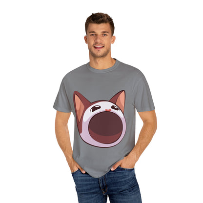 POPCAT Whimsical Cat Face T-Shirt, Unisex Garment-Dyed Tee for Cat Lovers, Cute Casual Wear, Gift for Pet Owners, Perfect for Everyday Style