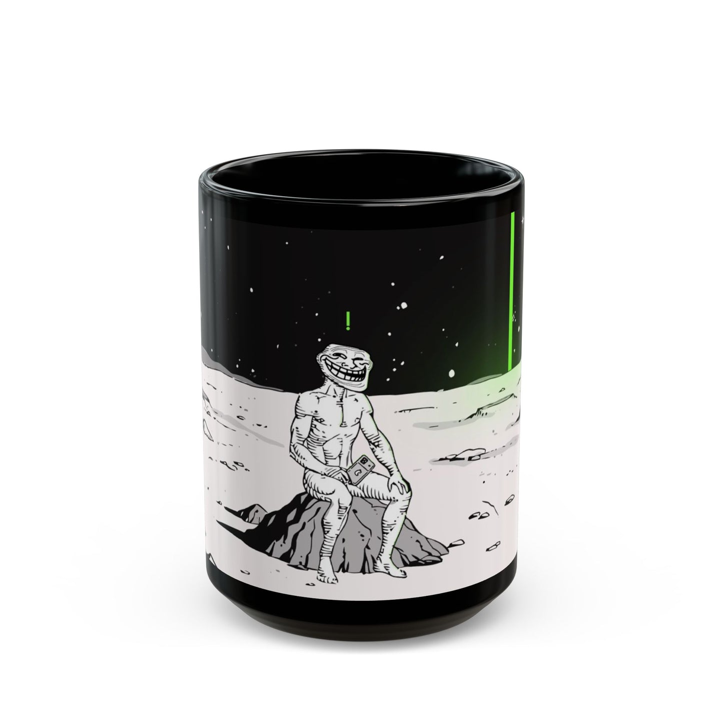TROLL Cosmic Chill Black Mug - Alien Art, Gift for Sci-Fi Lovers, Space-Themed Coffee Cup, Unique Artwork, Inspirational Drinkware
