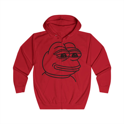 Pepe the Frog Unisex Full Zip Hoodie, Casual Wear, Gift for Gamers, Cute Streetwear, Humor Apparel, Perfect for Chill Days