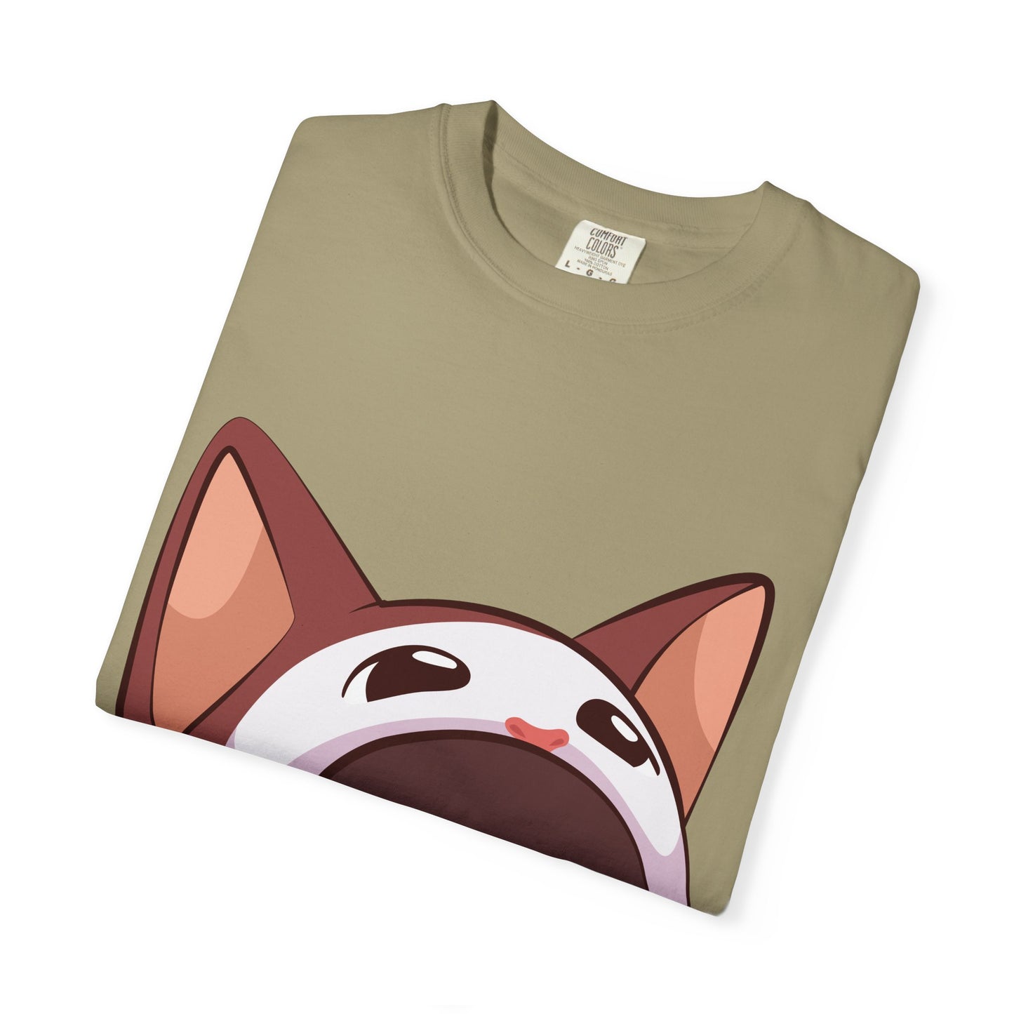POPCAT Whimsical Cat Face T-Shirt, Unisex Garment-Dyed Tee for Cat Lovers, Cute Casual Wear, Gift for Pet Owners, Perfect for Everyday Style