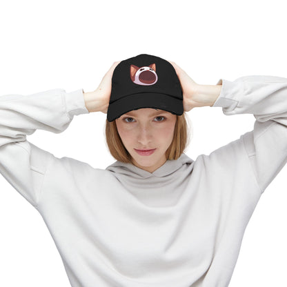 POPCAT Unisex Distressed Cap with Playful Cat Design, Funny Hat for Cat Lovers, Casual Accessory for Summer, Birthday Gift, Pet Enthusiast Cap