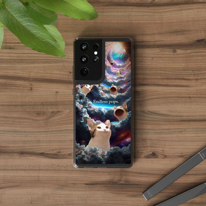 POPCAT Galaxy Cat Clear Phone Case, Cute Animal Phone Cover, Customizable Phone Accessory, Gift for Cat Lovers, Funny Phone Case