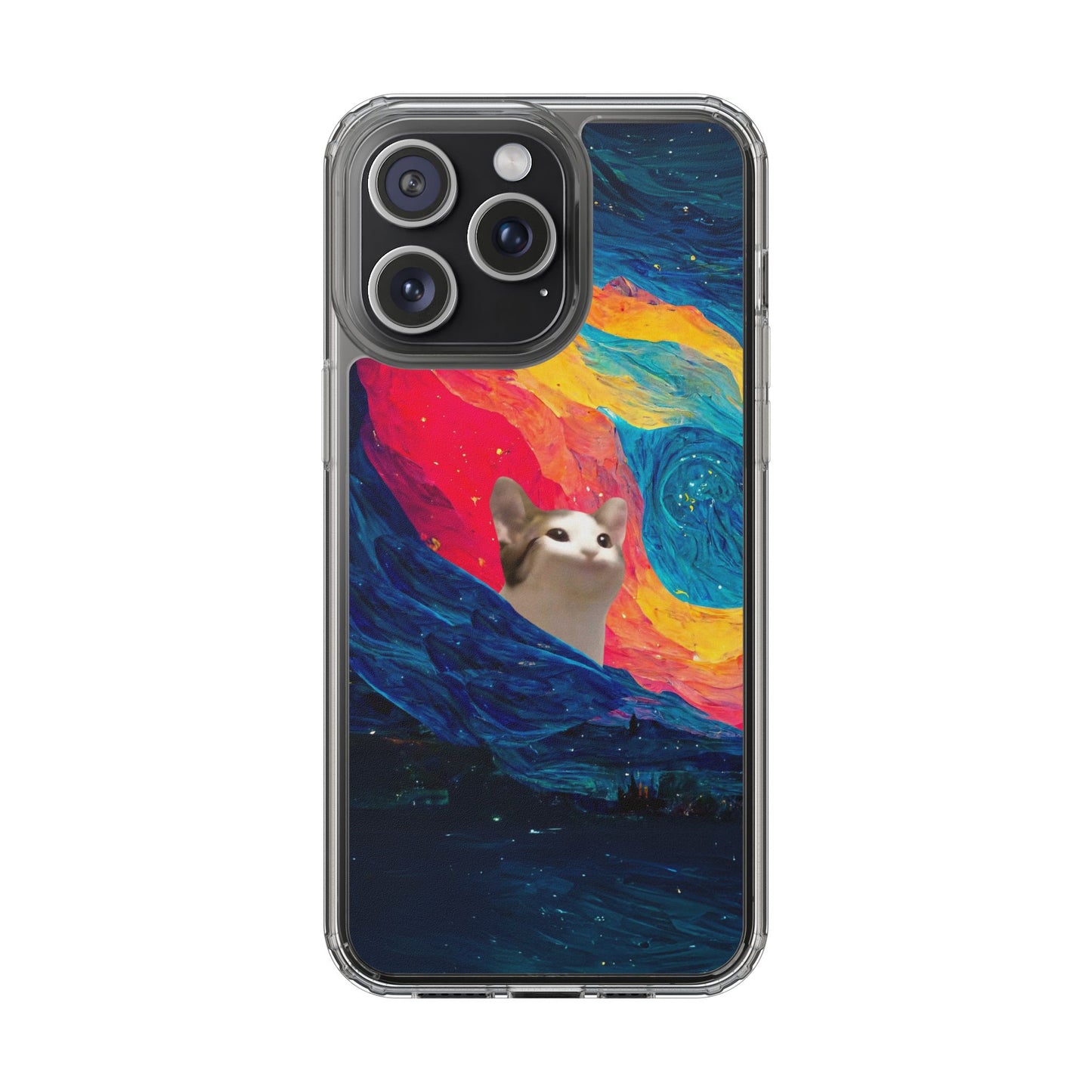 POPCAT Colorful Cat Phone Case, Artistic Clear Cases for Cat Lovers, Unique Gift, Customizable Phone Cover, Fun Pet Accessory, Vibrant Design