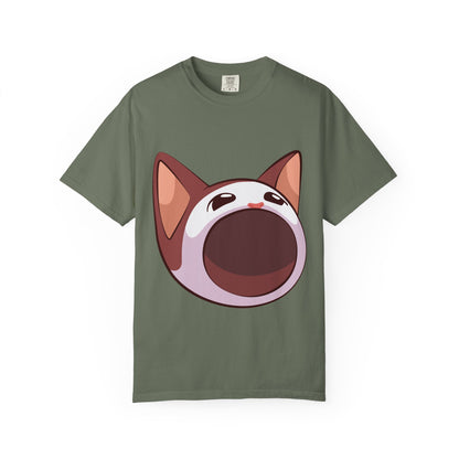 POPCAT Whimsical Cat Face T-Shirt, Unisex Garment-Dyed Tee for Cat Lovers, Cute Casual Wear, Gift for Pet Owners, Perfect for Everyday Style