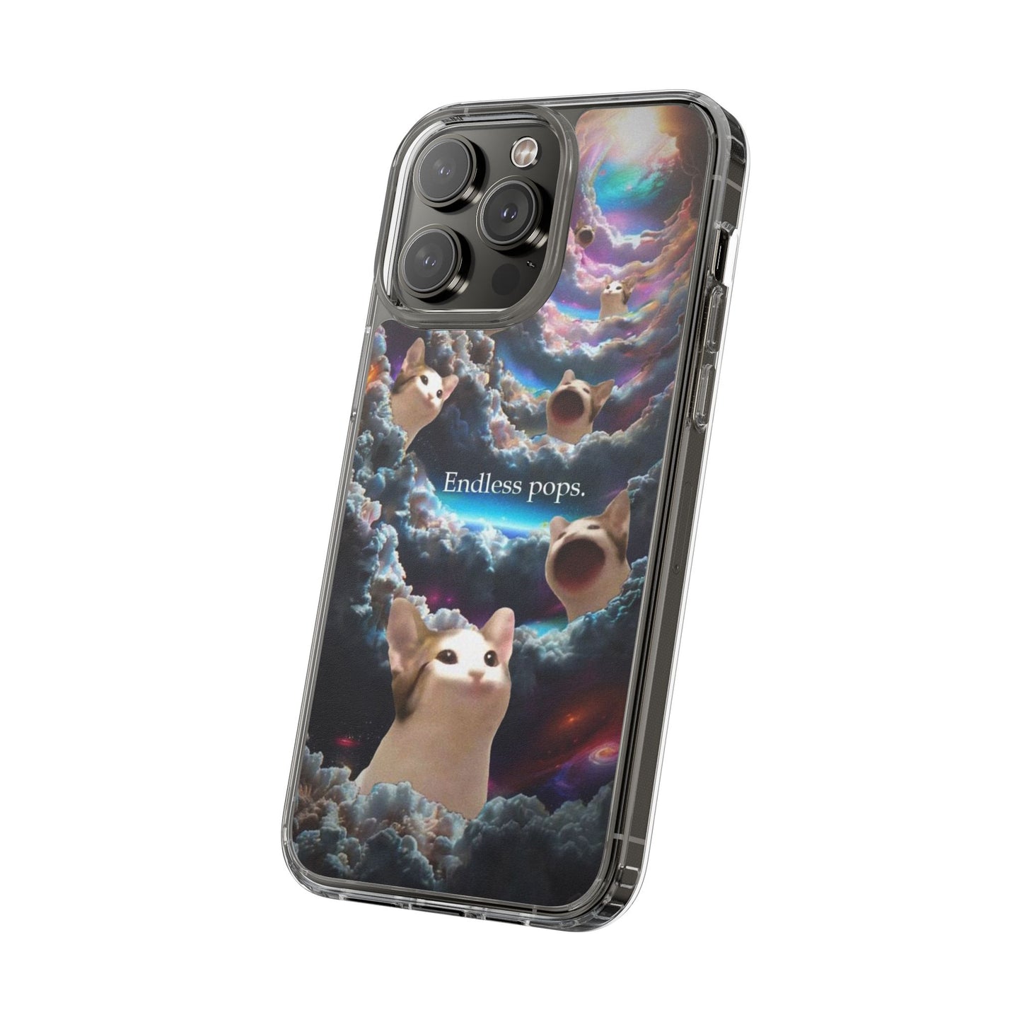POPCAT Galaxy Cat Clear Phone Case, Cute Animal Phone Cover, Customizable Phone Accessory, Gift for Cat Lovers, Funny Phone Case