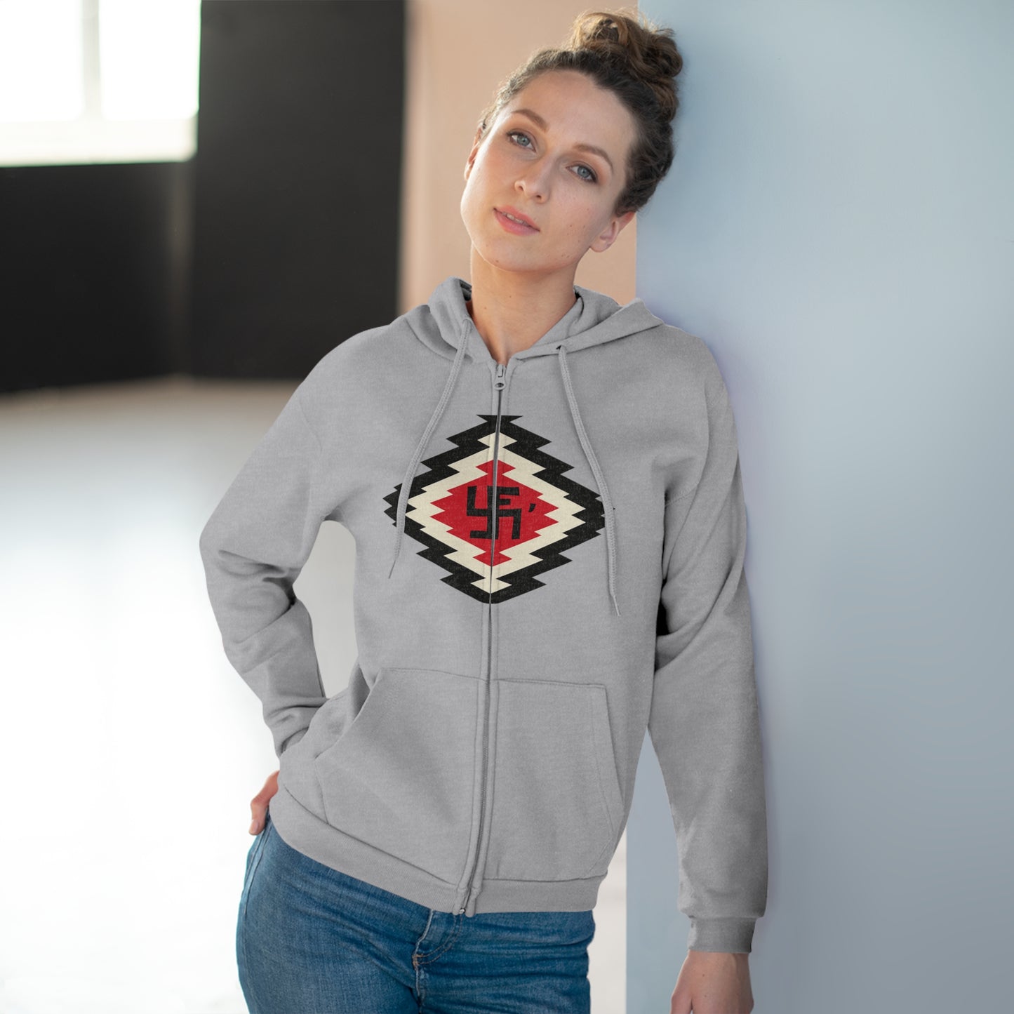 Yei Navajo Inspired Unisex Hooded Zip Sweatshirt, Cozy Layering, Gift for Him/Her, Fall/Winter Fashion, Boho Style, Casual Wear