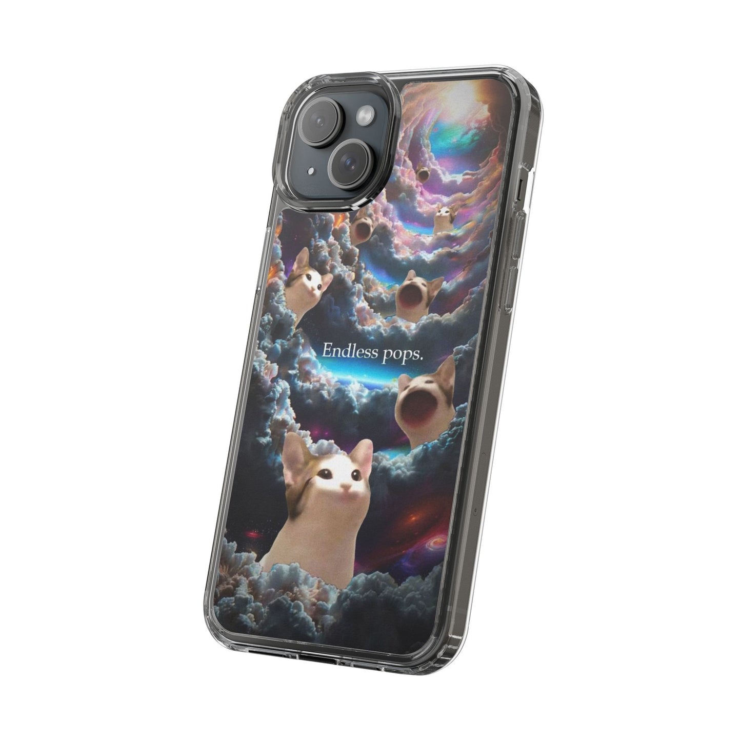 POPCAT Galaxy Cat Clear Phone Case, Cute Animal Phone Cover, Customizable Phone Accessory, Gift for Cat Lovers, Funny Phone Case
