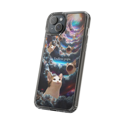 POPCAT Galaxy Cat Clear Phone Case, Cute Animal Phone Cover, Customizable Phone Accessory, Gift for Cat Lovers, Funny Phone Case