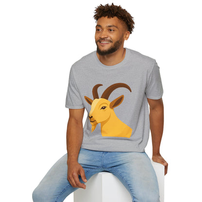 Golden Goat Unisex Softstyle T-Shirt | Cute Goat Tee for Animal Lovers, Birthday Gift, Casual Wear, Farmhouse Decor, Nature Fans