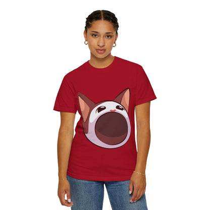 POPCAT Whimsical Cat Face T-Shirt, Unisex Garment-Dyed Tee for Cat Lovers, Cute Casual Wear, Gift for Pet Owners, Perfect for Everyday Style