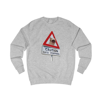 POPCAT Caution Cats Popping Sweatshirt | Fun Unisex Pullover | Cat Lover Gift, Quirky Humor Apparel, Cute Animal Shirt, Cozy Lounge Wear