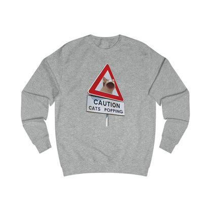 POPCAT Caution Cats Popping Sweatshirt | Fun Unisex Pullover | Cat Lover Gift, Quirky Humor Apparel, Cute Animal Shirt, Cozy Lounge Wear
