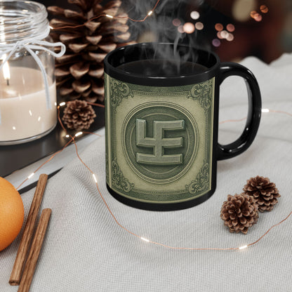 Swasticoin Unique Black Money Design Mug for Coffee Lovers, Funny Gift for Birthdays, Office Decor, Unique Collectible