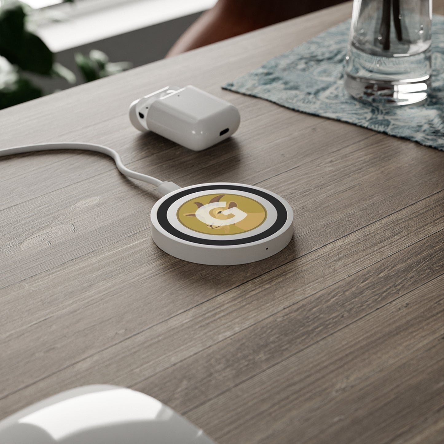 Quake Wireless Charging Pad: Personalized Goat Design, Eco-Friendly Tech Accessory, Ideal for Home, Office, Gifts, and Holidays