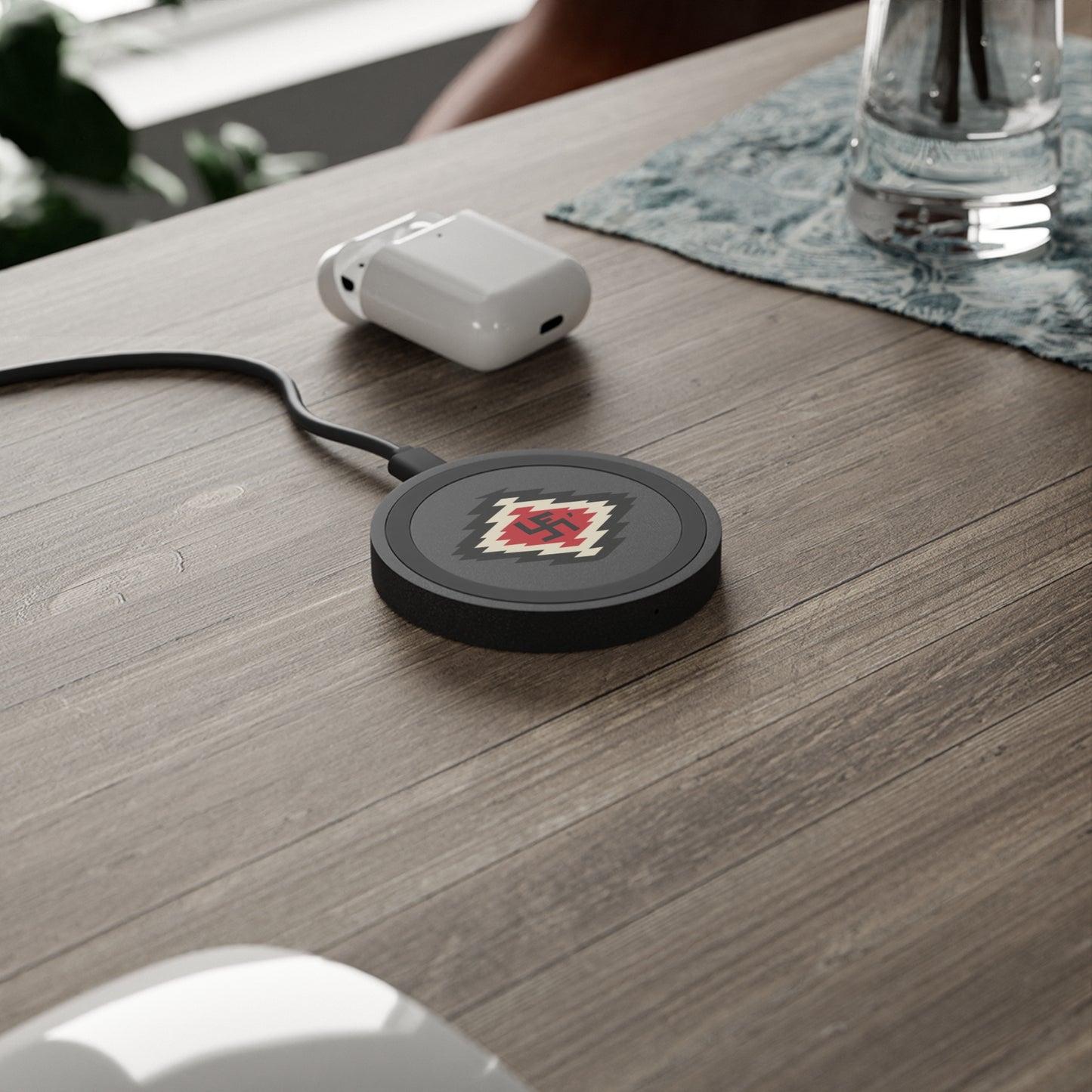 Ye-I Whirling Log Quake Wireless Charging Pad - Unique Tribal Design, Eco-Friendly Tech Accessory, Perfect for Gifts, Home Office, and Holidays