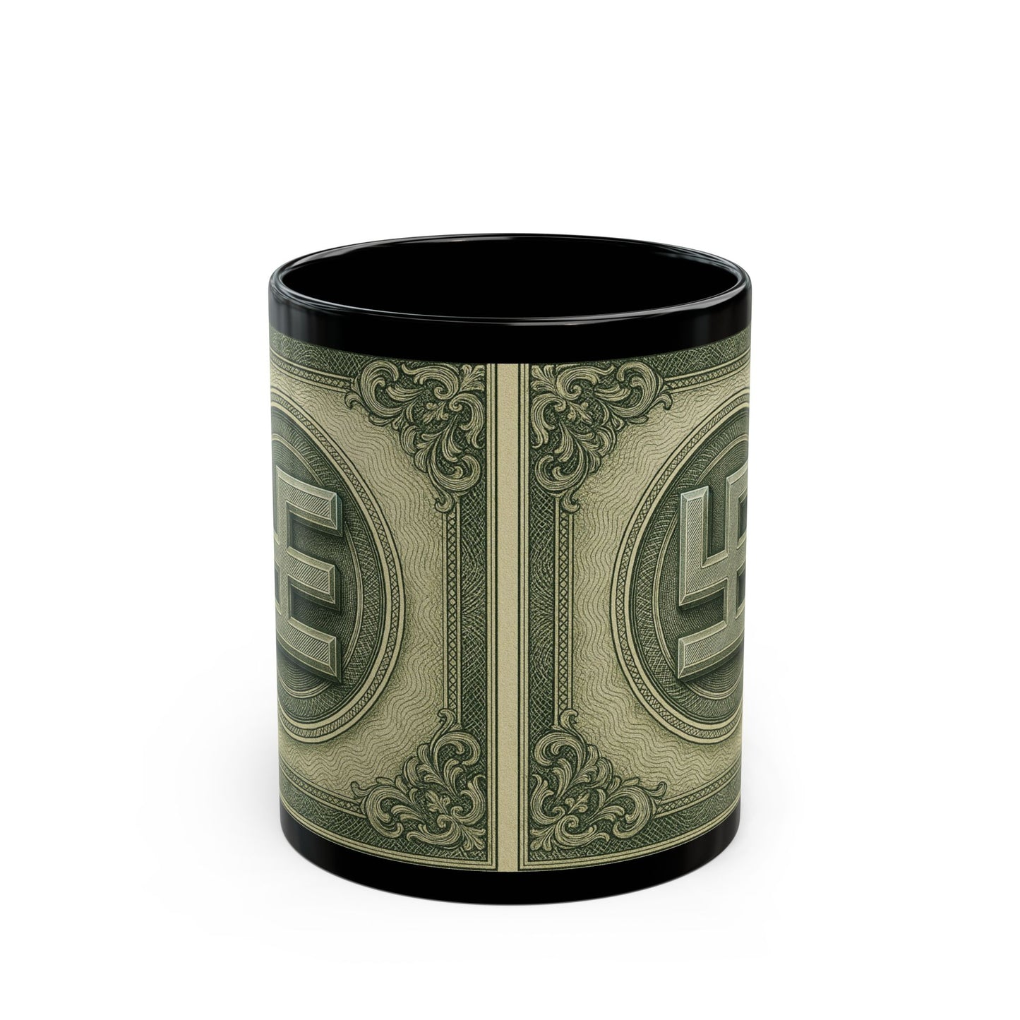 Swasticoin Unique Black Money Design Mug for Coffee Lovers, Funny Gift for Birthdays, Office Decor, Unique Collectible