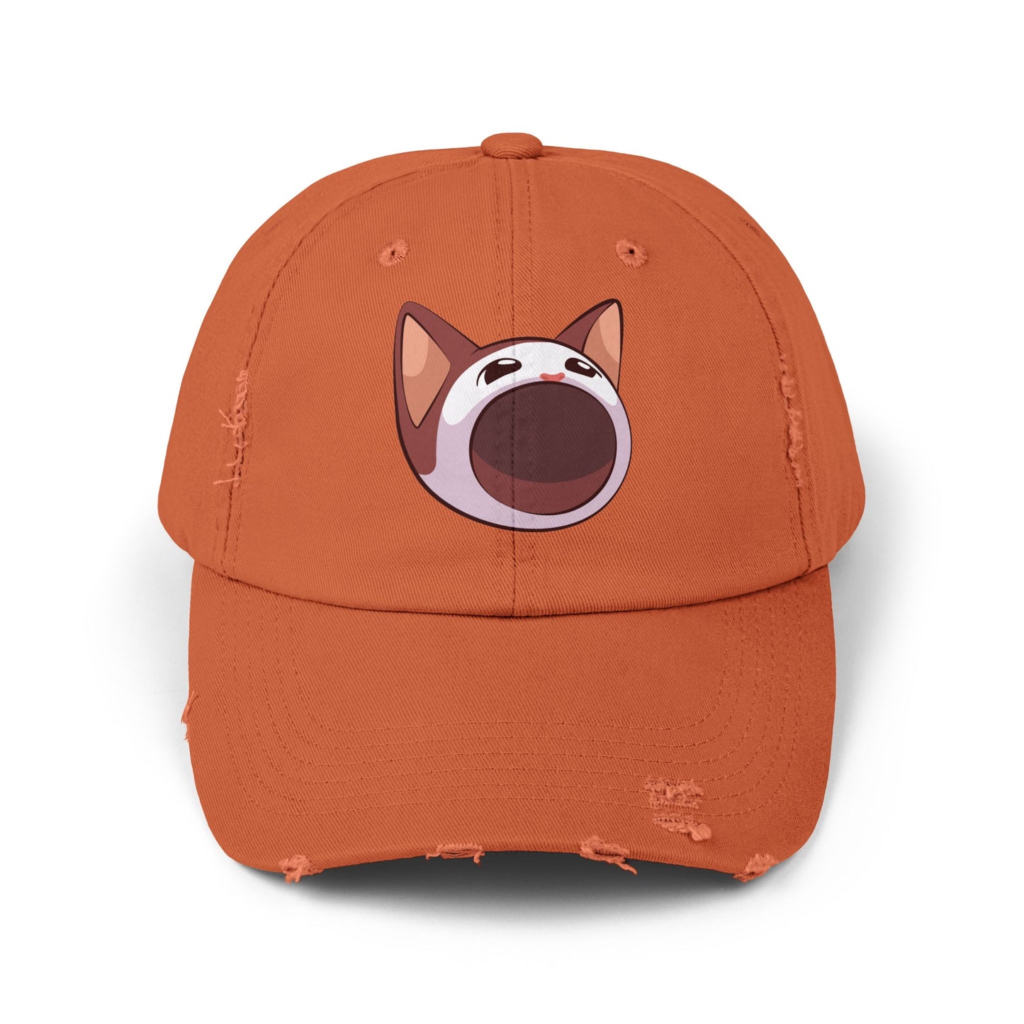 POPCAT Unisex Distressed Cap with Playful Cat Design, Funny Hat for Cat Lovers, Casual Accessory for Summer, Birthday Gift, Pet Enthusiast Cap