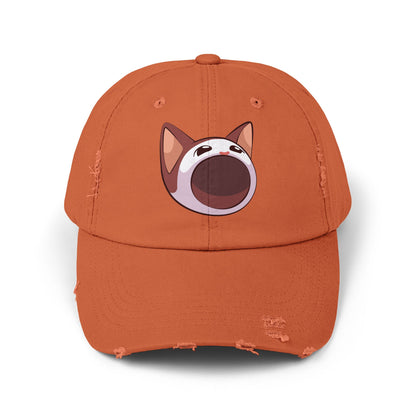 POPCAT Unisex Distressed Cap with Playful Cat Design, Funny Hat for Cat Lovers, Casual Accessory for Summer, Birthday Gift, Pet Enthusiast Cap