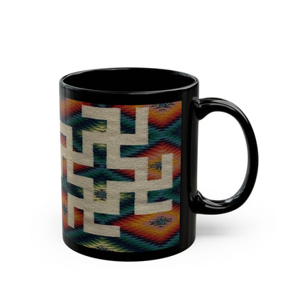 Yei Stylish Black Mug with Tribal Design, Perfect for Coffee Lovers, Gifts for Him/Her, Boho Home Decor, Unique Tea Mug, Customizable Drinkware