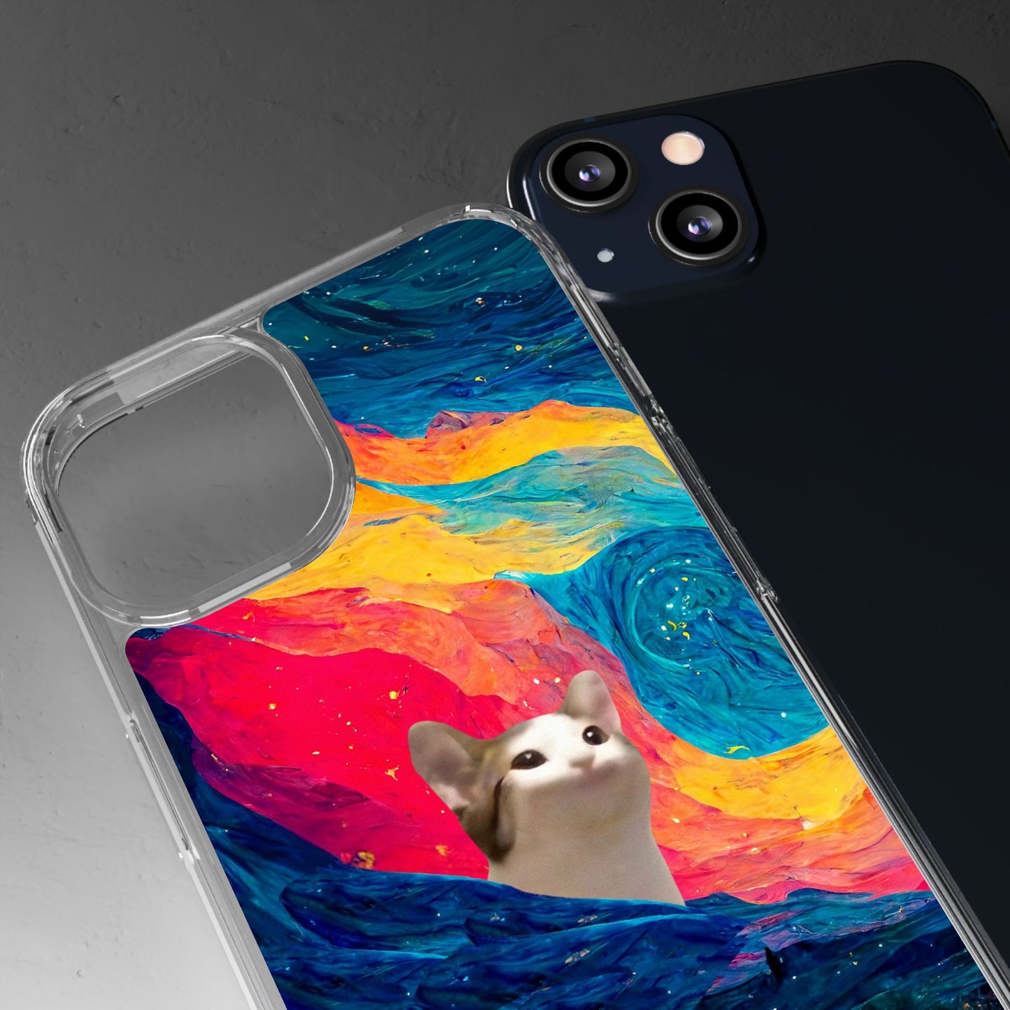 POPCAT Colorful Cat Phone Case, Artistic Clear Cases for Cat Lovers, Unique Gift, Customizable Phone Cover, Fun Pet Accessory, Vibrant Design