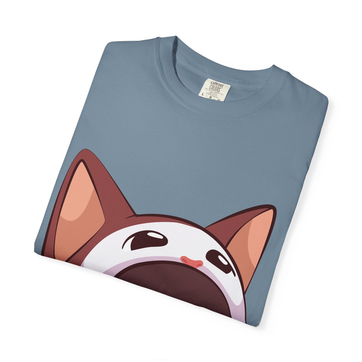 POPCAT Whimsical Cat Face T-Shirt, Unisex Garment-Dyed Tee for Cat Lovers, Cute Casual Wear, Gift for Pet Owners, Perfect for Everyday Style