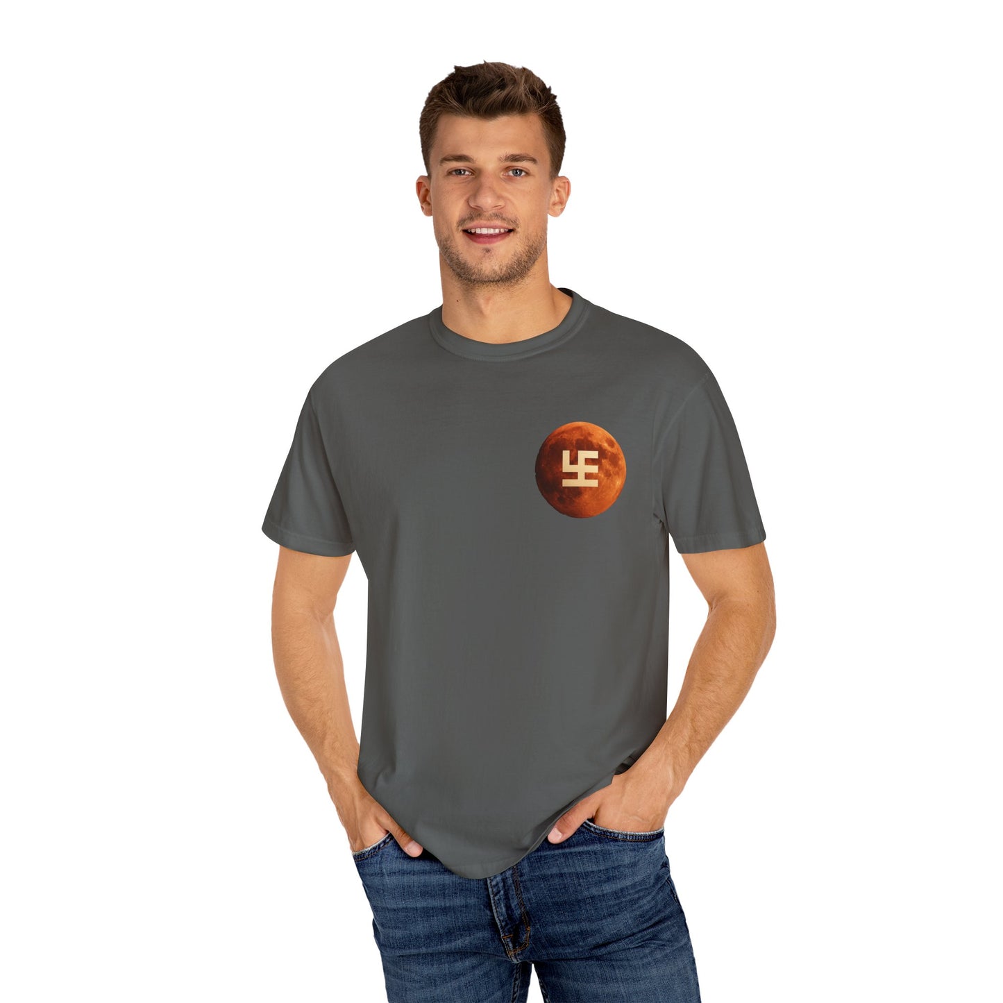 Swasticoin Cosmic Unisex T-Shirt with Moon Design, Perfect for Everyday Wear, Casual Outings, Gifts for Space Enthusiasts, and Eco-friendly Fashion