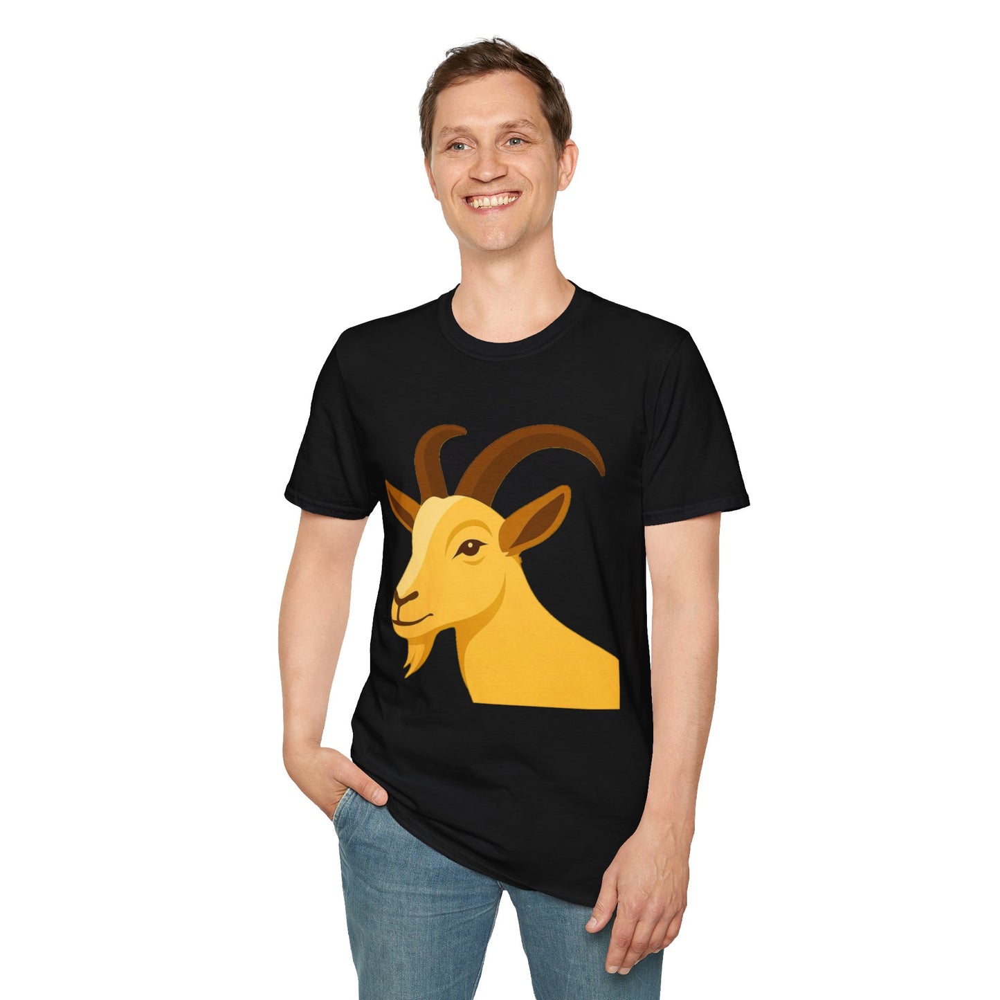 Golden Goat Unisex Softstyle T-Shirt | Cute Goat Tee for Animal Lovers, Birthday Gift, Casual Wear, Farmhouse Decor, Nature Fans