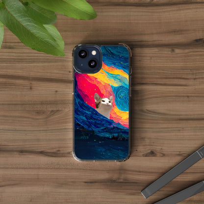 POPCAT Colorful Cat Phone Case, Artistic Clear Cases for Cat Lovers, Unique Gift, Customizable Phone Cover, Fun Pet Accessory, Vibrant Design