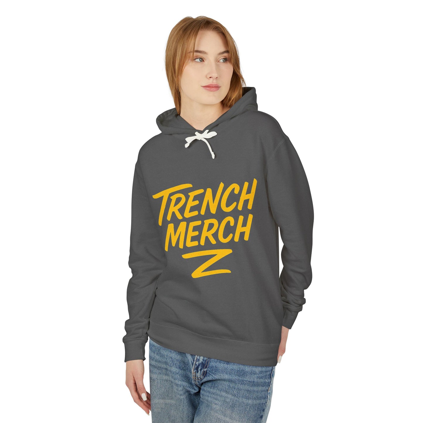 Trench Merch Unisex Lightweight Hooded Sweatshirt, Casual Streetwear, Spring Fashion, Gift for Friends, Layering Essential, Trendy Outfit