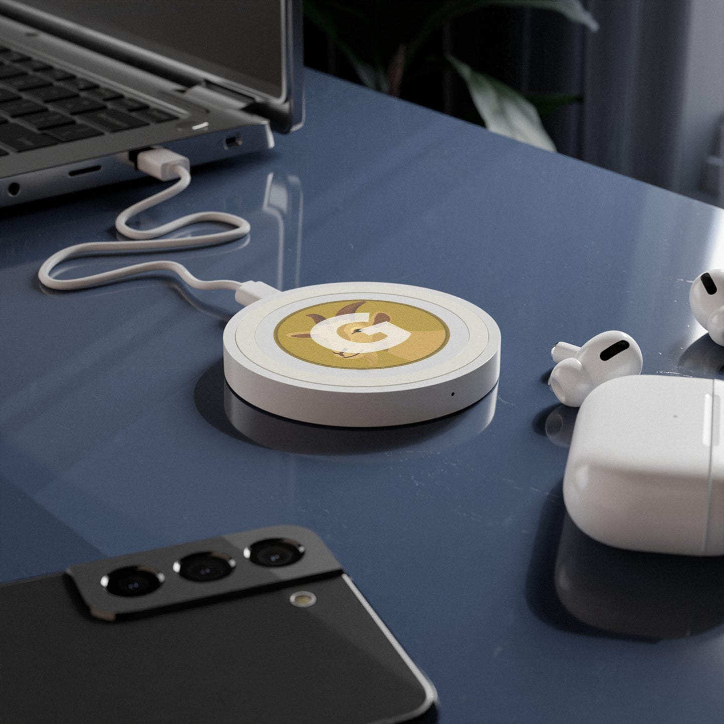 Quake Wireless Charging Pad: Personalized Goat Design, Eco-Friendly Tech Accessory, Ideal for Home, Office, Gifts, and Holidays