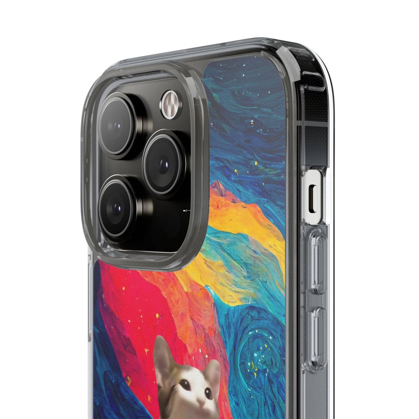POPCAT Colorful Cat Phone Case, Artistic Clear Cases for Cat Lovers, Unique Gift, Customizable Phone Cover, Fun Pet Accessory, Vibrant Design