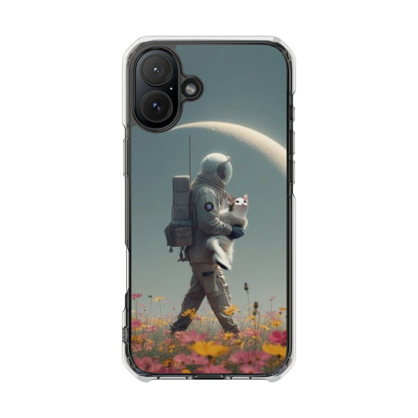 POPCAT Astronaut Phone Case, Clear Impact Case, Unique Galaxy Art Cover, Gift for Space Lovers, Cute Cat and Space Theme, Eco-Friendly