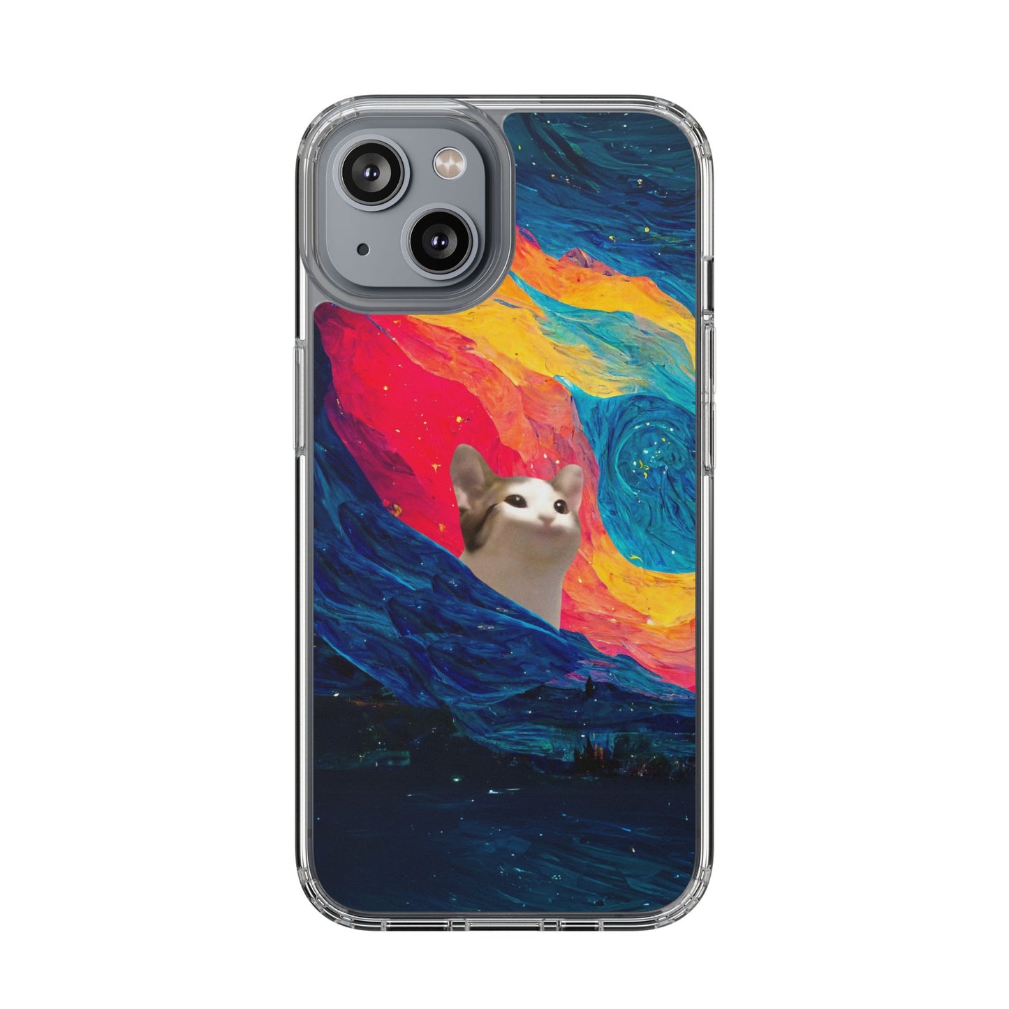 POPCAT Colorful Cat Phone Case, Artistic Clear Cases for Cat Lovers, Unique Gift, Customizable Phone Cover, Fun Pet Accessory, Vibrant Design