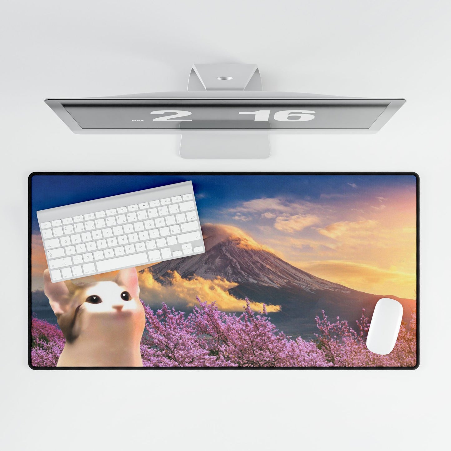 POPCAT Desk Mat with Mountain Scenery, Office Decor, Gaming Mouse Pad, Cute Cat Gifts, Desk Accessories