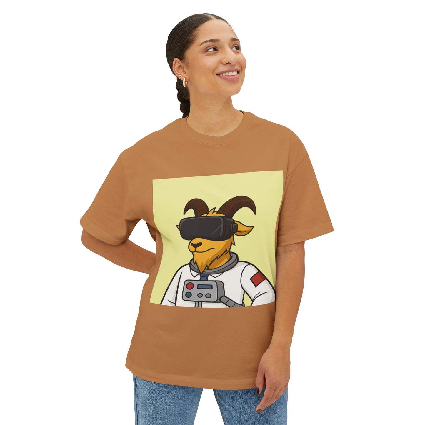 Astronaut Goat Unisex Oversized Tee, Fun Graphic Tee, Casual Wear, Summer Essentials, Gift for Gamers