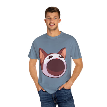 POPCAT Whimsical Cat Face T-Shirt, Unisex Garment-Dyed Tee for Cat Lovers, Cute Casual Wear, Gift for Pet Owners, Perfect for Everyday Style