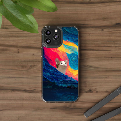POPCAT Colorful Cat Phone Case, Artistic Clear Cases for Cat Lovers, Unique Gift, Customizable Phone Cover, Fun Pet Accessory, Vibrant Design