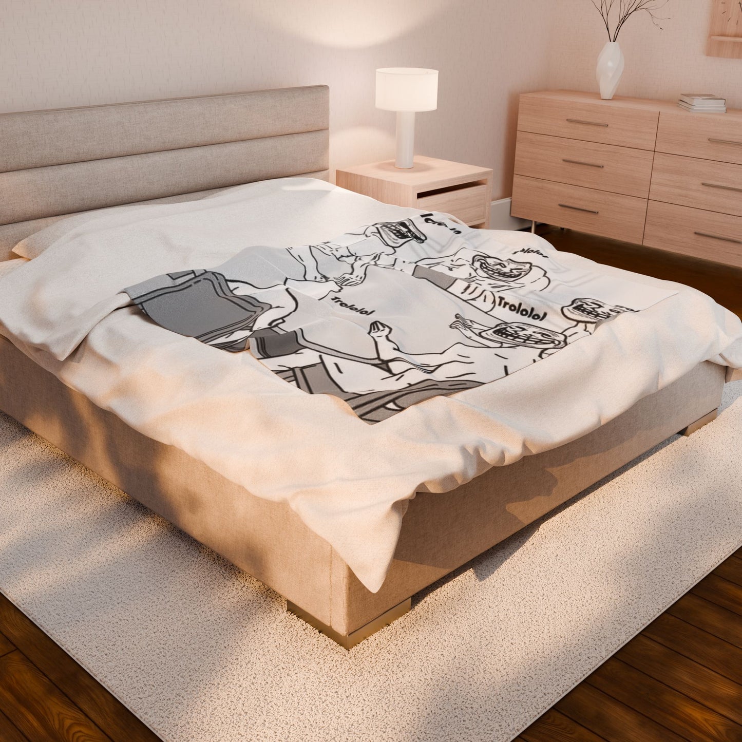 TROLL Face Velveteen Plush Blanket - Funny Cozy Throw for Gaming, Room Decor, Gifts, April Fools, Laughter