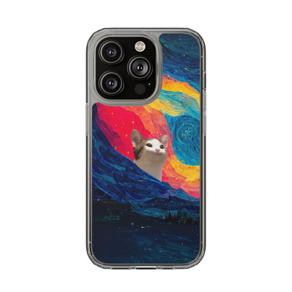 POPCAT Colorful Cat Phone Case, Artistic Clear Cases for Cat Lovers, Unique Gift, Customizable Phone Cover, Fun Pet Accessory, Vibrant Design