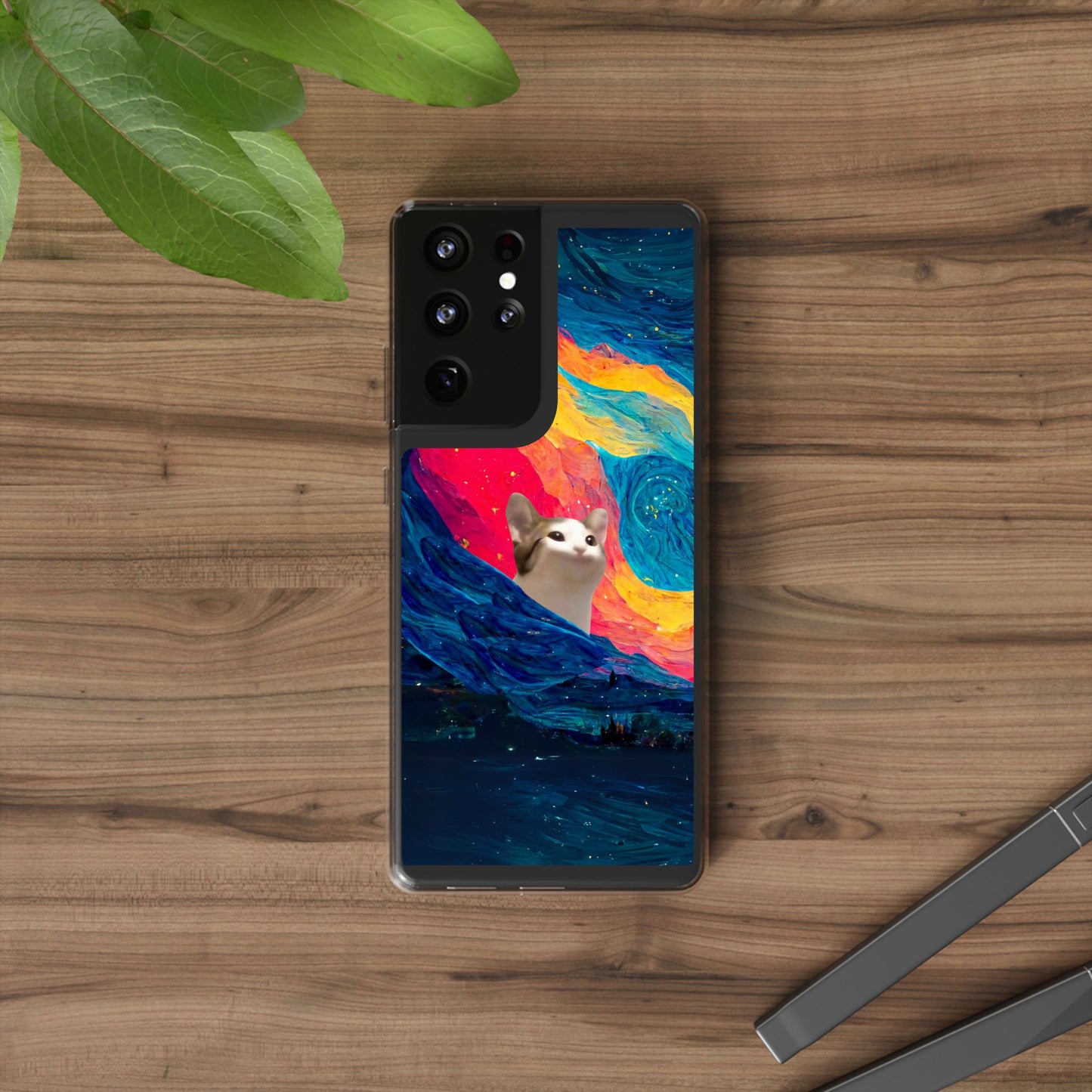 POPCAT Colorful Cat Phone Case, Artistic Clear Cases for Cat Lovers, Unique Gift, Customizable Phone Cover, Fun Pet Accessory, Vibrant Design