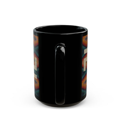 Yei Stylish Black Mug with Tribal Design, Perfect for Coffee Lovers, Gifts for Him/Her, Boho Home Decor, Unique Tea Mug, Customizable Drinkware