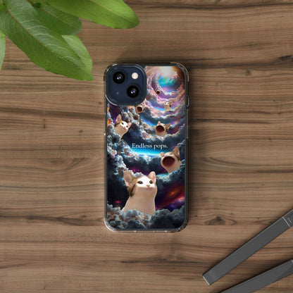 POPCAT Galaxy Cat Clear Phone Case, Cute Animal Phone Cover, Customizable Phone Accessory, Gift for Cat Lovers, Funny Phone Case