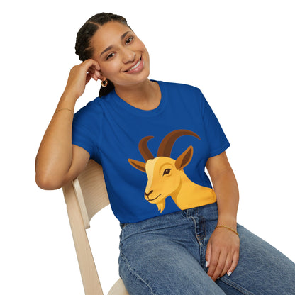 Golden Goat Unisex Softstyle T-Shirt | Cute Goat Tee for Animal Lovers, Birthday Gift, Casual Wear, Farmhouse Decor, Nature Fans