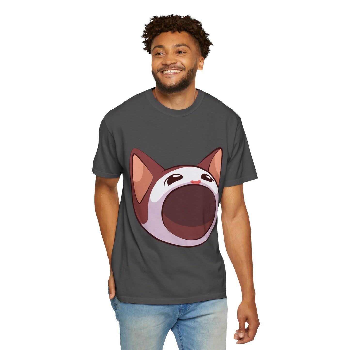 POPCAT Whimsical Cat Face T-Shirt, Unisex Garment-Dyed Tee for Cat Lovers, Cute Casual Wear, Gift for Pet Owners, Perfect for Everyday Style