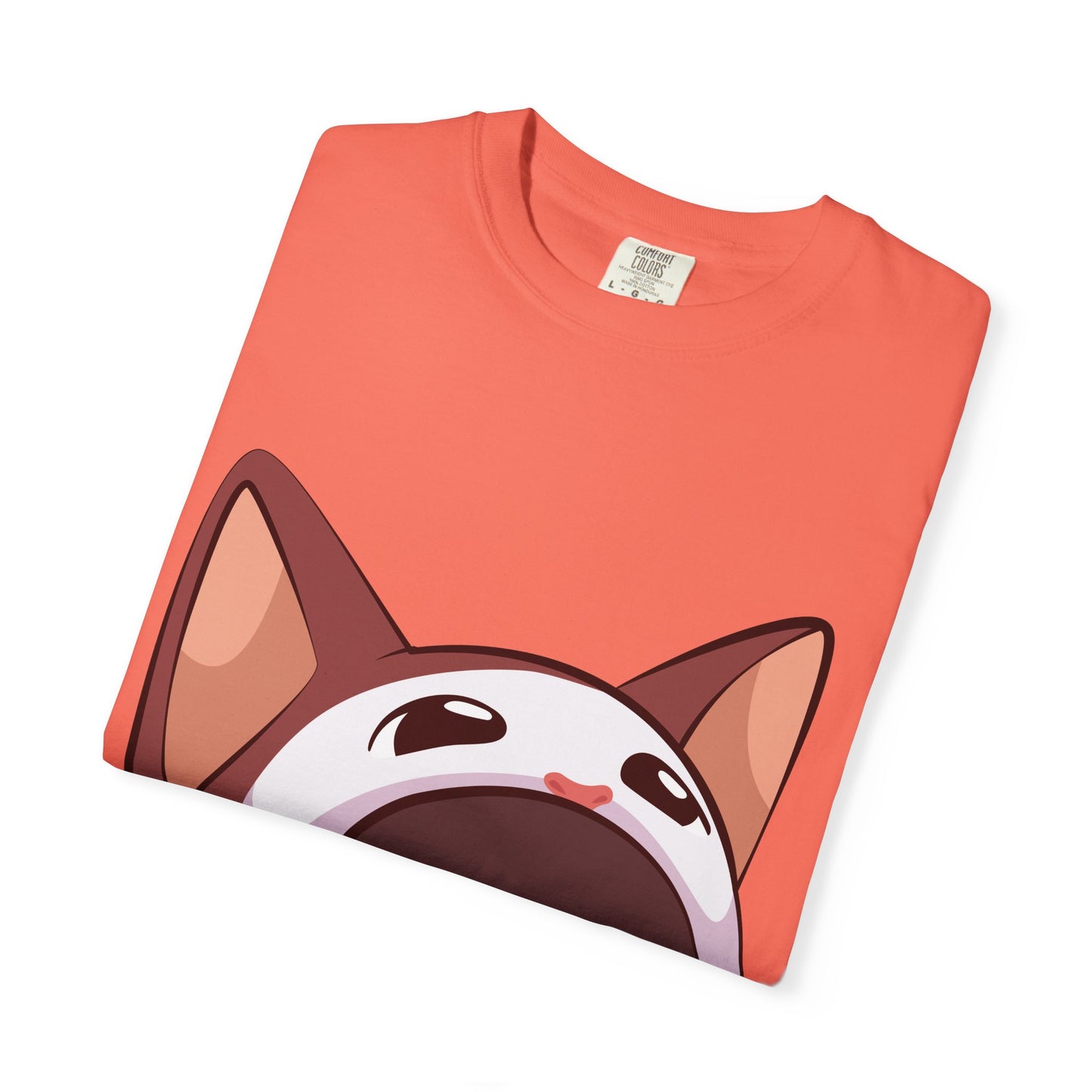 POPCAT Whimsical Cat Face T-Shirt, Unisex Garment-Dyed Tee for Cat Lovers, Cute Casual Wear, Gift for Pet Owners, Perfect for Everyday Style
