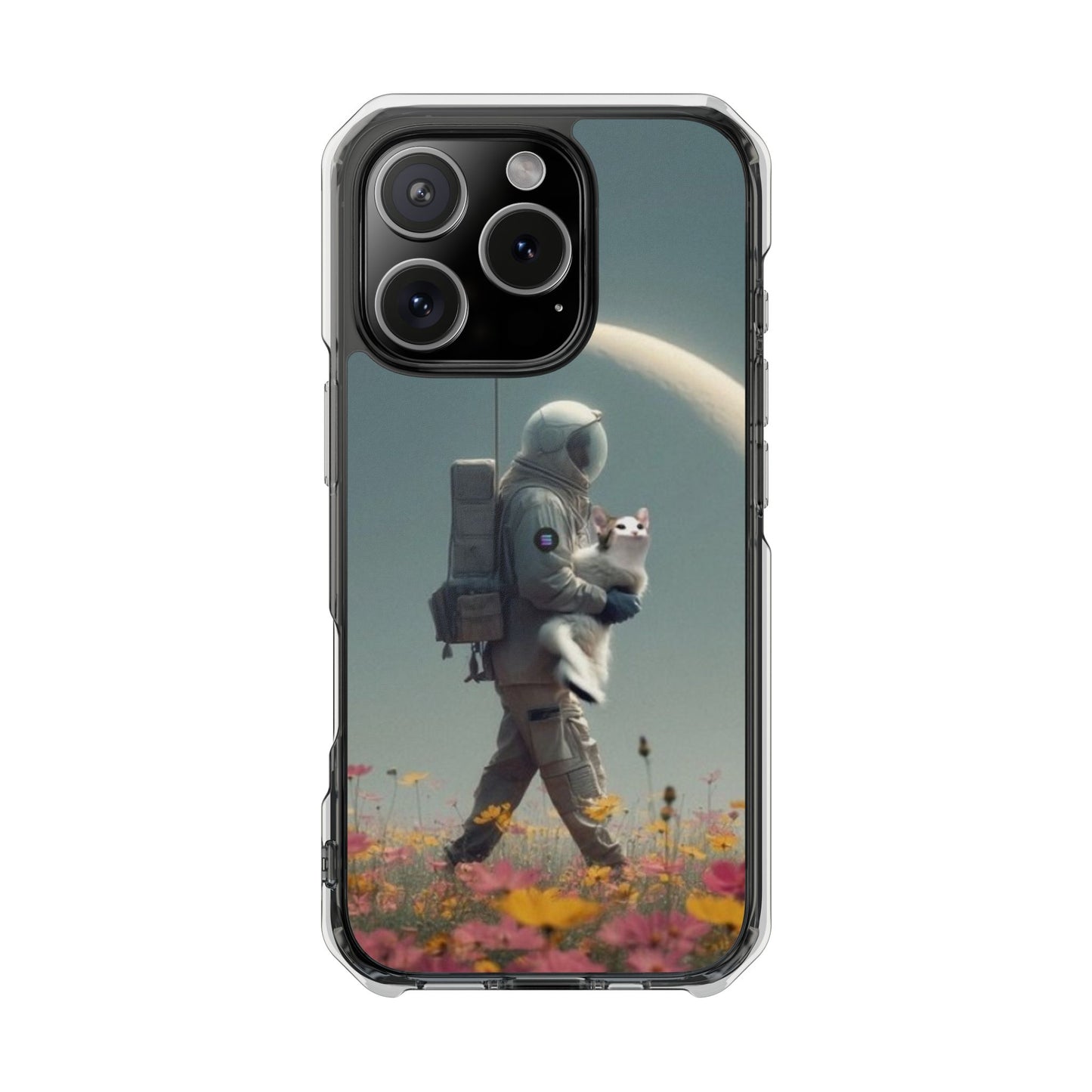POPCAT Astronaut Phone Case, Clear Impact Case, Unique Galaxy Art Cover, Gift for Space Lovers, Cute Cat and Space Theme, Eco-Friendly