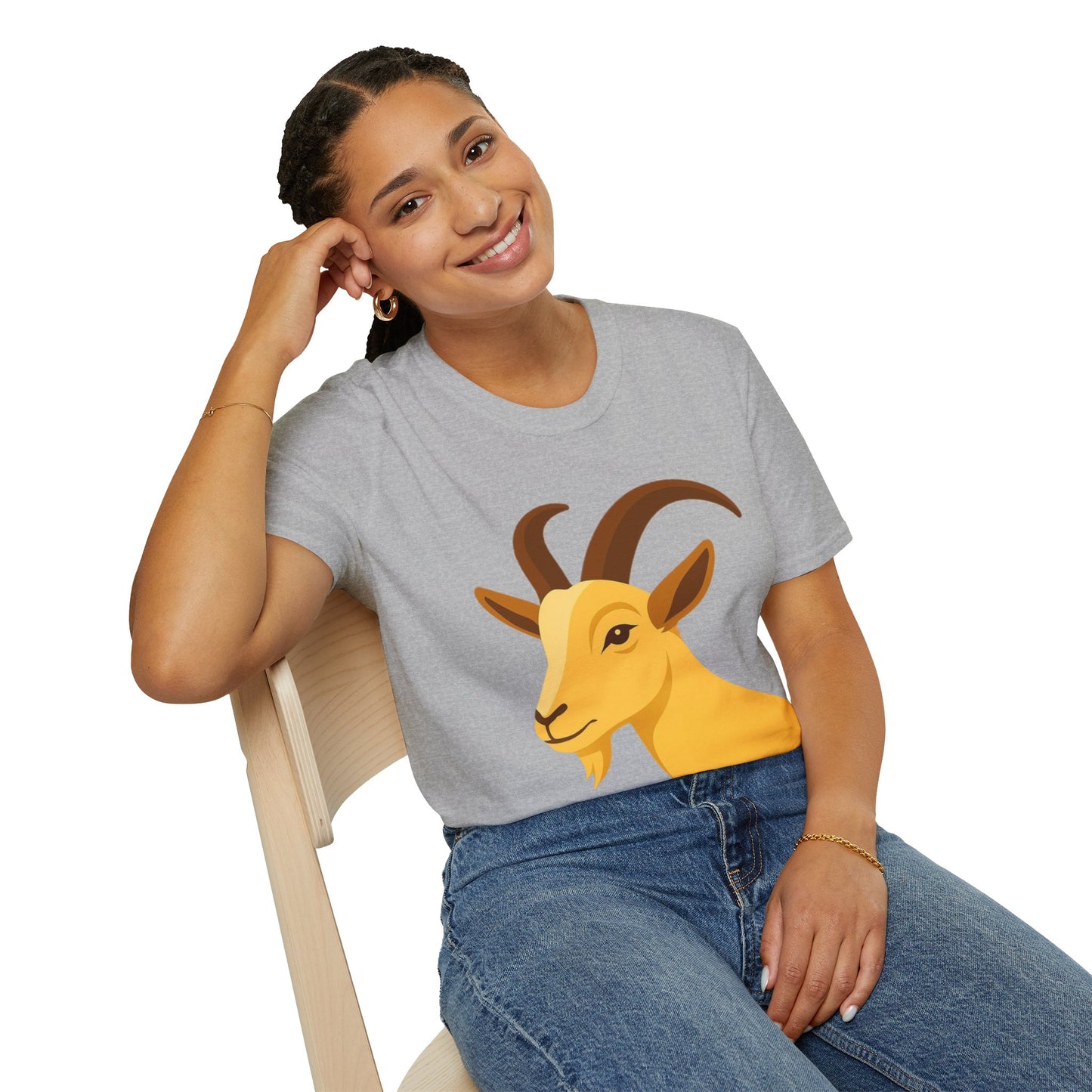Golden Goat Unisex Softstyle T-Shirt | Cute Goat Tee for Animal Lovers, Birthday Gift, Casual Wear, Farmhouse Decor, Nature Fans